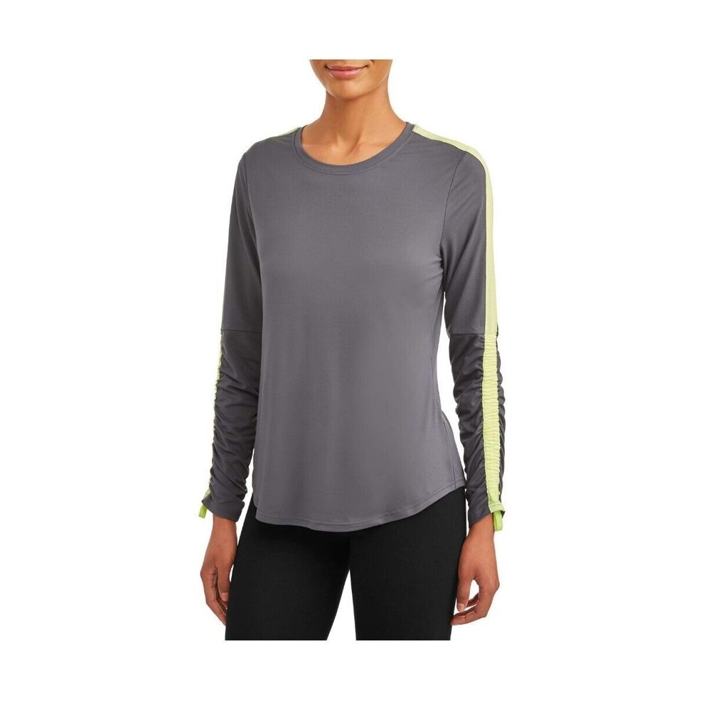 Avia Womens Activewear Performance Crewneck Ruched Long Sleeve T- Shirt  Size XS